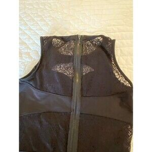 Womens Swimsuit One Piece  Size ?? Large Black w/zipper & Lace Inserts Pool